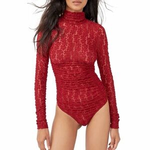 NWT Free People Day & Night Lace Long Sleeve Bodysuit in Berry Size XS